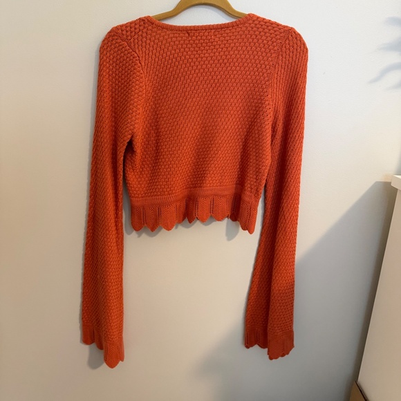 Lulus Total Frills Rust Orange Knit Drawstring Cropped Sweater Top - Picture 4 of 10